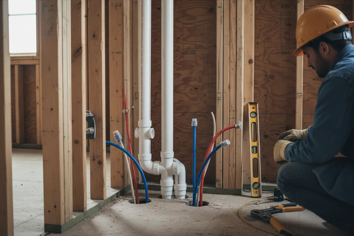 Drain and supply rough-in during Drain Cleaning in New Waverly