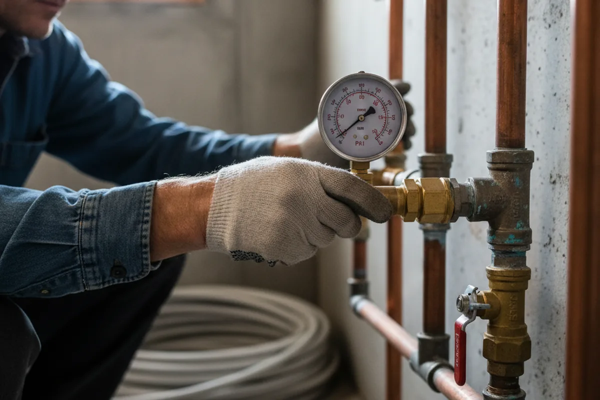 Pressure testing a repaired line during Water Line Repair in New Waverly